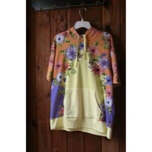 International Concepts Short Sleeve Hoodie Sweatshirt L Colorful Floral Pocket